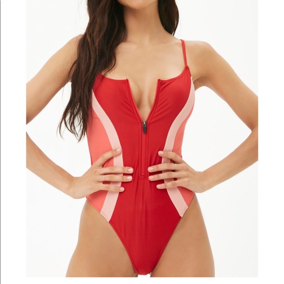 colorblock one piece swimsuit forever 21